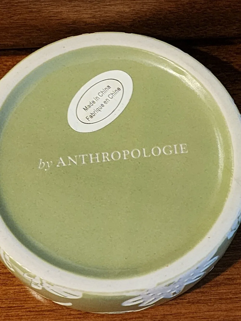 Anthropologie Trinket BoxMasey Monogram “A” Floral Powder Box Green White 3.5
